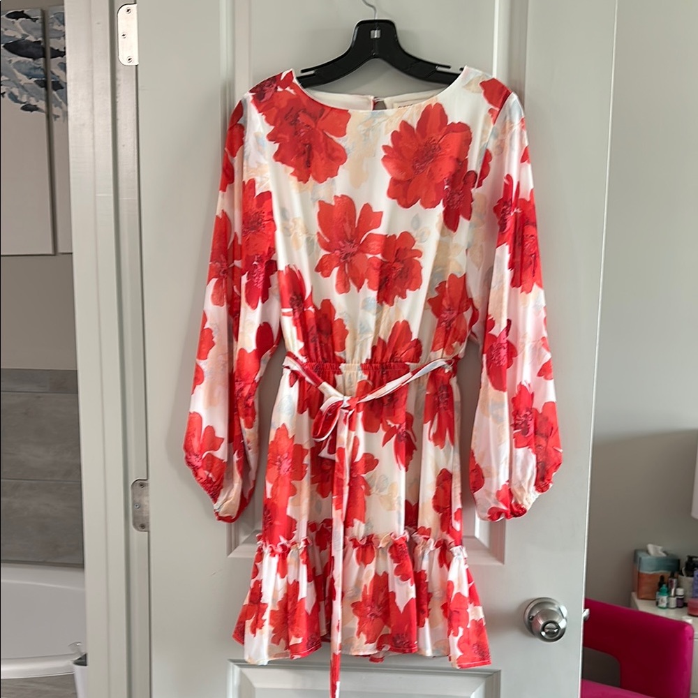 NWOT Flying Tomato Floral Red and White Long Sleeve Dress